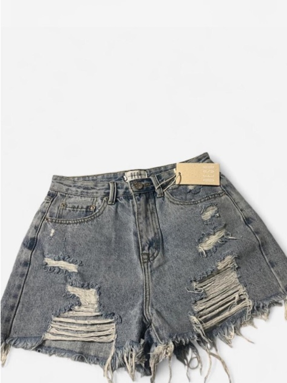 Distressed High-Rise Gray Denim Jean Shorts